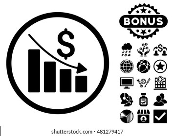 Recession Chart icon with bonus. Vector illustration style is flat iconic symbols, black color, white background.