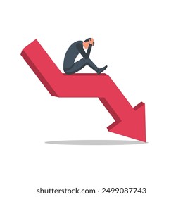 Recession concept. Falling market. The trading broker is horrified at the falling market. Financial graph down. Vector illustration flat design.