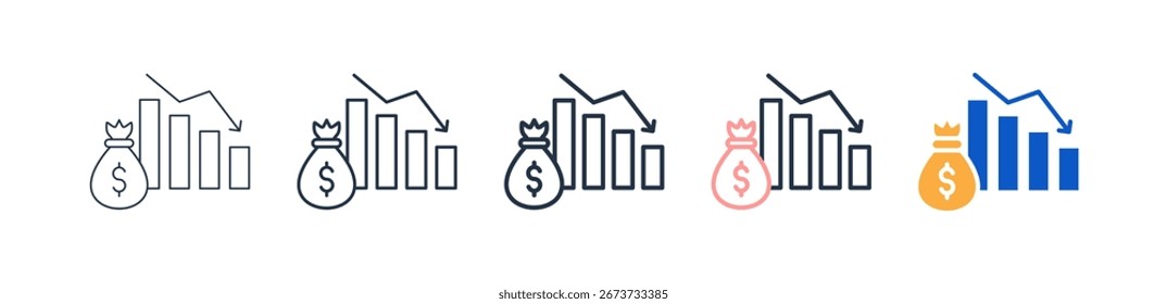 Recessão ícones de estilo diferentes definir ilustração de vetor.