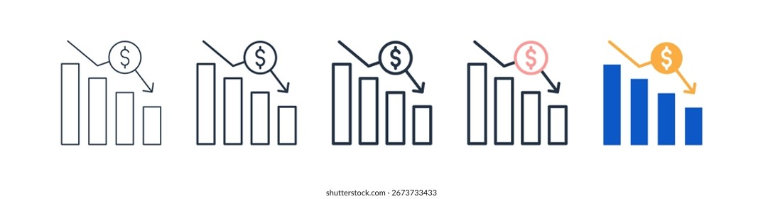Recessão ícones de estilo diferentes definir ilustração de vetor.
