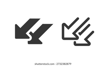 Recessão para baixo perda de setas ícone simples linha gráfica traçado e sólido negrito vetor conjunto, diminuir negativo gráfico forma silhueta logotipo, estatísticas de baixo desempenho elemento imagem clip art