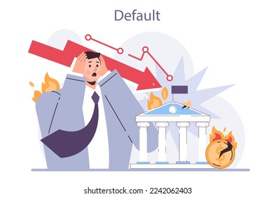 Recession effect. Default is a significant, widespread, and prolonged economic slow down or stagnation result. Economical activity decline impact. Flat vector illustration