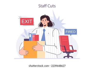Recession effect. Staff cuts is a significant, widespread, and prolonged economic slow down or stagnation result. Economical activity decline impact. Flat vector illustration
