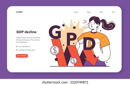 Recession Effect Web Banner Or Landing Page. GDP Decline Is A Significant And Prolonged Economic Slow Down Or Stagnation Result. Economical Activity Decline Impact. Flat Vector Illustration