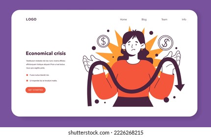 Recession effect web banner or landing page. Economical crisis is a significant economic slow down or stagnation result. Economical activity decline impact. Flat vector illustration