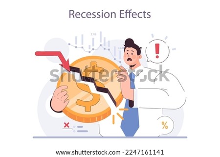 Recession effects. Significant, widespread, and prolonged economic slow down or stagnation impacts. Economical activity decline result. Flat vector illustration