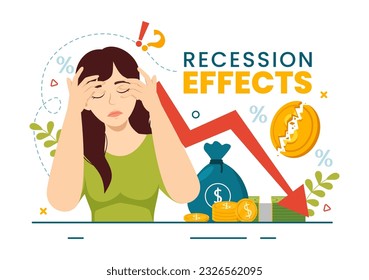 Efectos de la recesión Vector Ilustración con Impacto en el Crecimiento Económico y Reducción de la Actividad Económica Resultan en Plantillas Planas de Dibujo a Mano