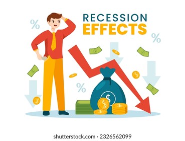 Efectos de la recesión Vector Ilustración con Impacto en el Crecimiento Económico y Reducción de la Actividad Económica Resultan en Plantillas Planas de Dibujo a Mano