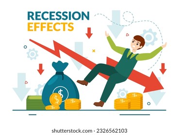 Recession Effects Vector Illustration with Impact on Economic Growth and Economical Activity Decline Result in Flat Cartoon Hand Drawn Templates