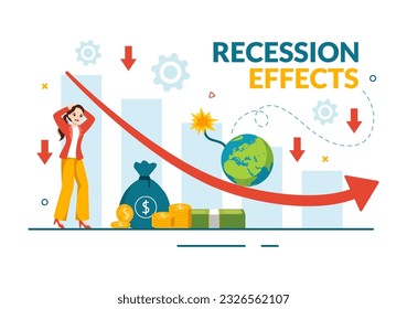 Efectos de la recesión Vector Ilustración con Impacto en el Crecimiento Económico y Reducción de la Actividad Económica Resultan en Plantillas Planas de Dibujo a Mano