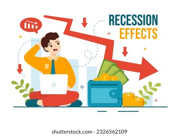 Recession Effects Vector Illustration with Impact on Economic Growth and Economical Activity Decline Result in Flat Cartoon Hand Drawn Templates