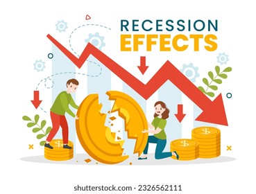 Efectos de la recesión Vector Ilustración con Impacto en el Crecimiento Económico y Reducción de la Actividad Económica Resultan en Plantillas Planas de Dibujo a Mano