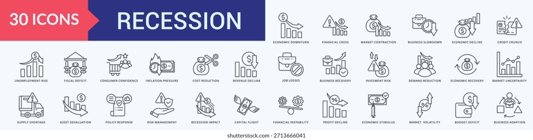 Estilo de contorno de Vector de ilustración de paquete de iconos de recesión