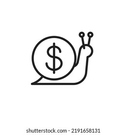 Recession icon. Snail and money as a concept of slow economy or business stagnation. Flat vector illustration isolated on white background.