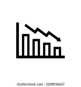 Vector de iconos de recesión o Vector de iconos de disminución en fondo blanco. Icono de disminución, Icono de caída de tráfico, Arte vector de icono. Mejor signo de caída para el diseño de menú de aplicaciones móviles. Valor de disminución en forma de línea y barra.