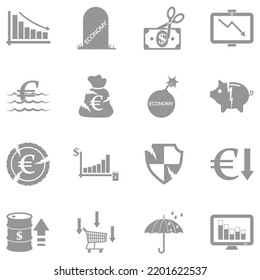 Iconos de recesión. Diseño plano gris. Ilustración vectorial.