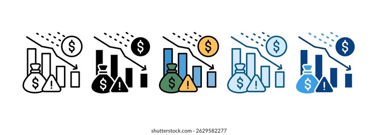 Conjunto de iconos de impacto de recesión Colección de estilos múltiples