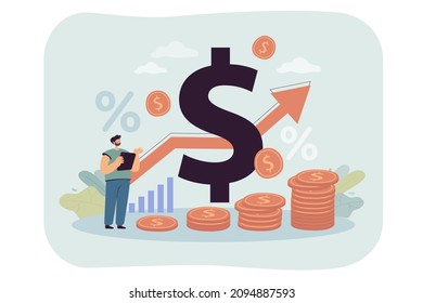 Recession of money value on finance market. Price increase, business risk, coins and percentage rate flat vector illustration. Economy, inflation concept for banner, website design or landing web page