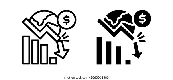 Recession multiple icon set of two.line and glyph vector illustration