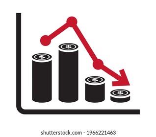 Recession or stock market crash flat icon with graph chart for apps or websites