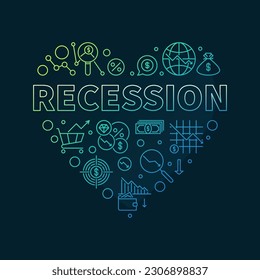 Pancarta de color en forma de corazón con el concepto de vector de recesión. Ilustración de la crisis financiera con un fondo oscuro