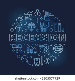 Recession vector concept round blue outline banner. Financial Crisis modern illustration with dark background 
