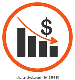 Recession vector icon. Style is bicolor flat circled symbol, orange and gray colors, rounded angles, white background.