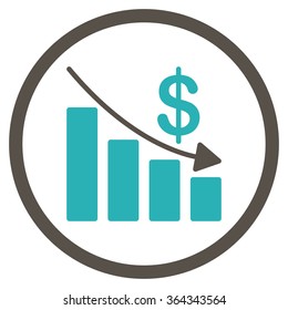 Recession vector icon. Style is bicolor flat circled symbol, grey and cyan colors, rounded angles, white background.