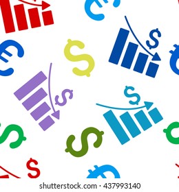 Recession vector seamless repeatable pattern. Style is flat recession and dollar symbols on a white background.