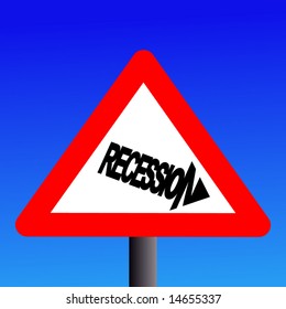 Recession warning sign on blue sky illustration