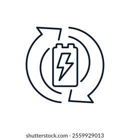 Recharge battery concept. Vector linear icon isolated on white background.