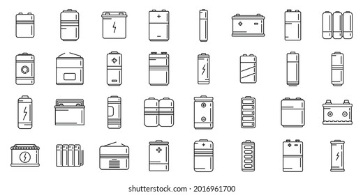Recharge battery icons set outline vector. Power charger. Alkaline cell battery