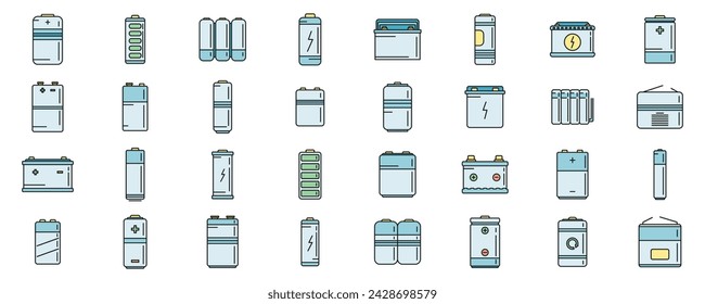 Recharge battery icons set outline vector. Power charger. Alkaline cell battery