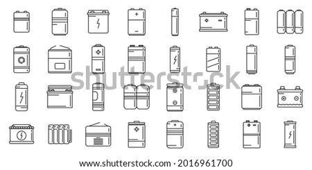 Recharge battery icons set outline vector. Power charger. Alkaline cell battery