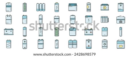 Recharge battery icons set outline vector. Power charger. Alkaline cell battery