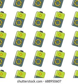 Recharge battery seamless pattern in cartoon style isolated on white background vector illustration