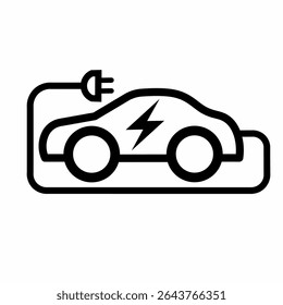 recarregar carro de energia elétrica. carro elétrico eco com fio ícone vetor contorno isolado no fundo branco. carro elétrico ícone plano para web, móvel e design de interface do usuário.