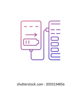 Recharge from computer USB port gradient linear vector manual label icon. Thin line color symbol. Modern style pictogram. Vector isolated outline drawing for product use instructions