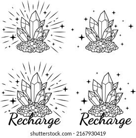 Recharge Crystals illustration, Crystals Vector, Gemstone Vector, Magic Crystal, Celestial Diamonds Moon