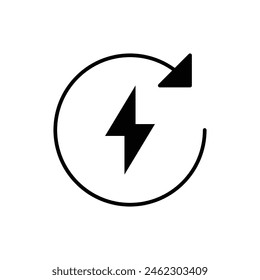 Recharge electric power icon. Simple solid style. Wattage, charger, arrow, thunder, pile, lightning, thunderbolt, energy concept. Silhouette, glyph symbol. Vector illustration isolated.