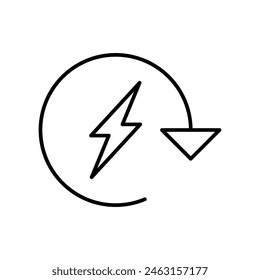Recharge electric power icon. Simple outline style. Wattage, charger, arrow, thunder, pile, lightning, thunderbolt, energy concept. Thin line symbol. Vector illustration isolated.