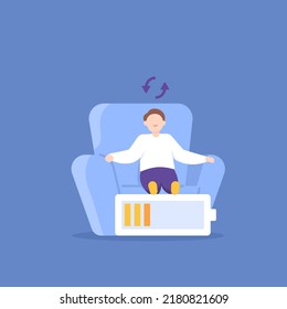 Recharge Energy. Power Refill. Rest Or Recovery. Tired And Exhausted Workers. An Entrepreneur Or Employee Recharges The Battery Because The Energy Is Running Low. Idea Filling Process. Illustration