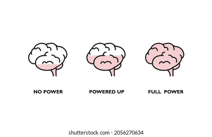 Recharge human brain line icon set. Mental energy reduction sketch concept. Vector