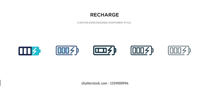 recharge icon in different style vector illustration. two colored and black recharge vector icons designed in filled, outline, line and stroke style can be used for web, mobile, ui