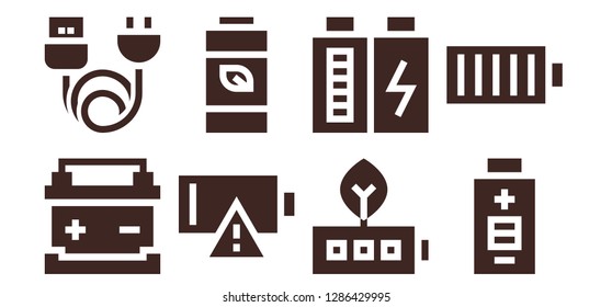  recharge icon set. 8 filled recharge icons. Simple modern icons about  - Battery, Charge, Empty battery, Full battery
