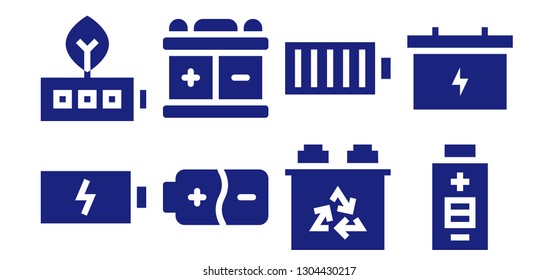 recharge icon set. 8 filled recharge icons.  Collection Of - Battery, Full battery