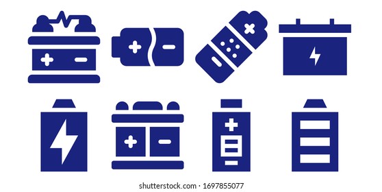 recharge icon set. 8 filled recharge icons.  Simple modern icons such as: Battery, Full battery