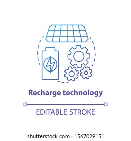 Recharge technology blue gradient concept icon. Sun batteries idea thin line illustration. Modern accumulators, power units. Innovative energy source. Vector isolated outline drawing. Editable stroke