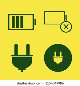 recharge vector icons set. with plug, battery and empty battery in set