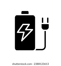 Rechargeable battery black glyph icon. Energy accumulator. Portable power storage. Source of electricity. Energy saver. Silhouette symbol on white space. Solid pictogram. Vector isolated illustration